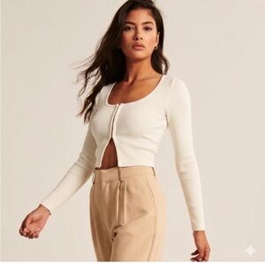 Abercrombie & Fitch Cream Hook Eye Cardigan Long Sleeve Knit Top S